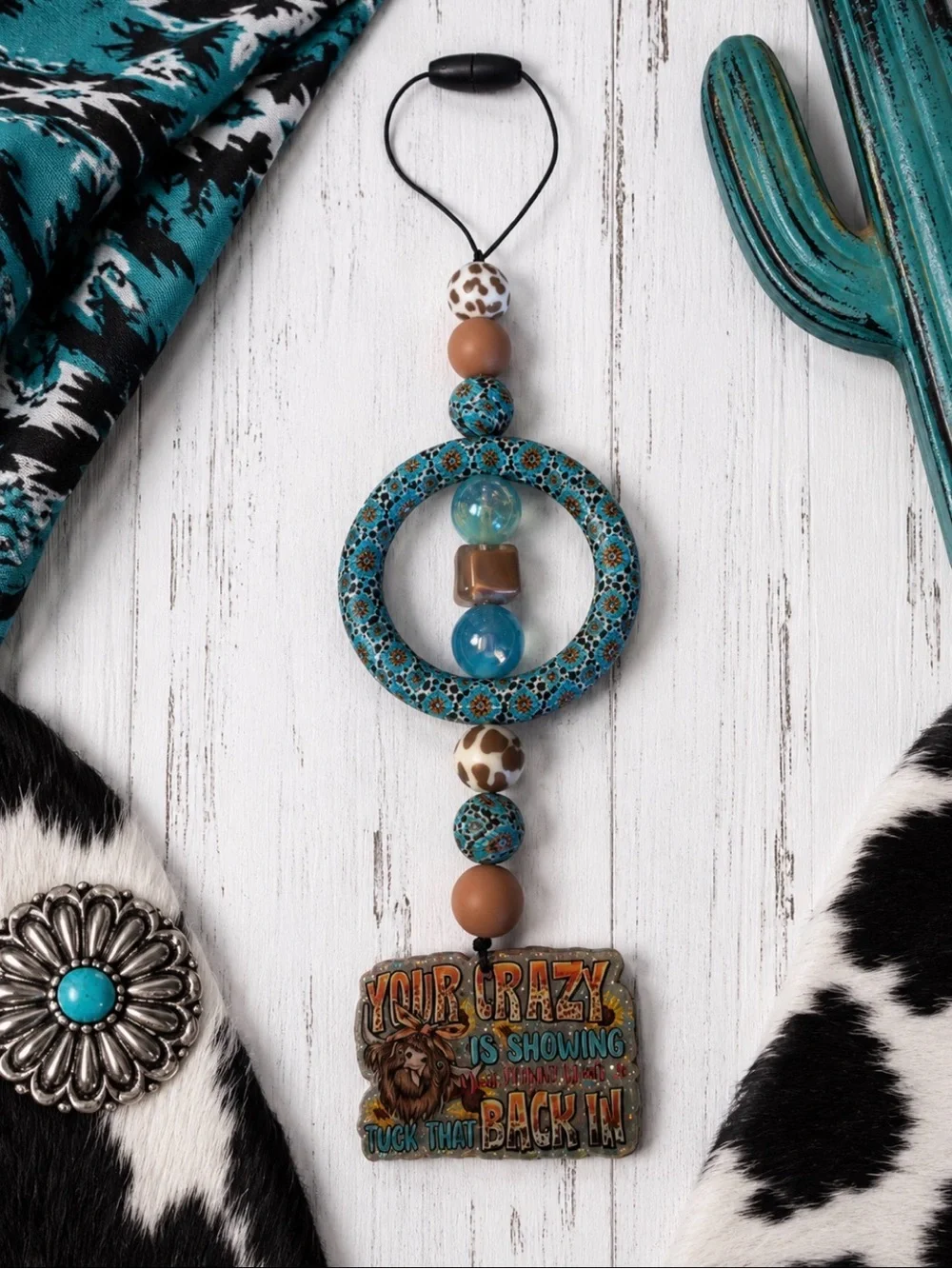 Handmade Turquoise & Brown Boho Beaded Hanging Car Charm Ornament